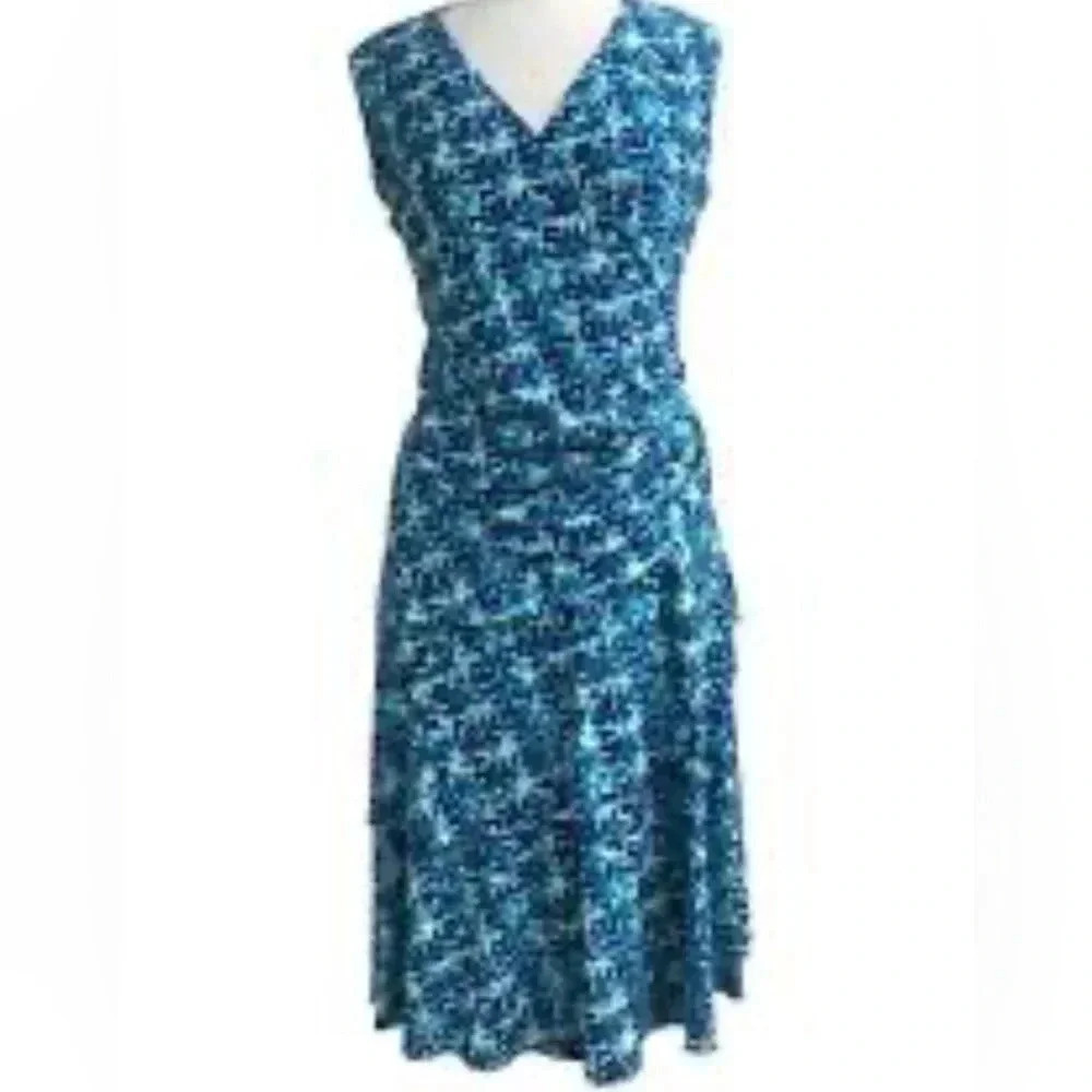 Luxe By Carmen Marc Valvo blue/green abstract sleeveless plus size dress…